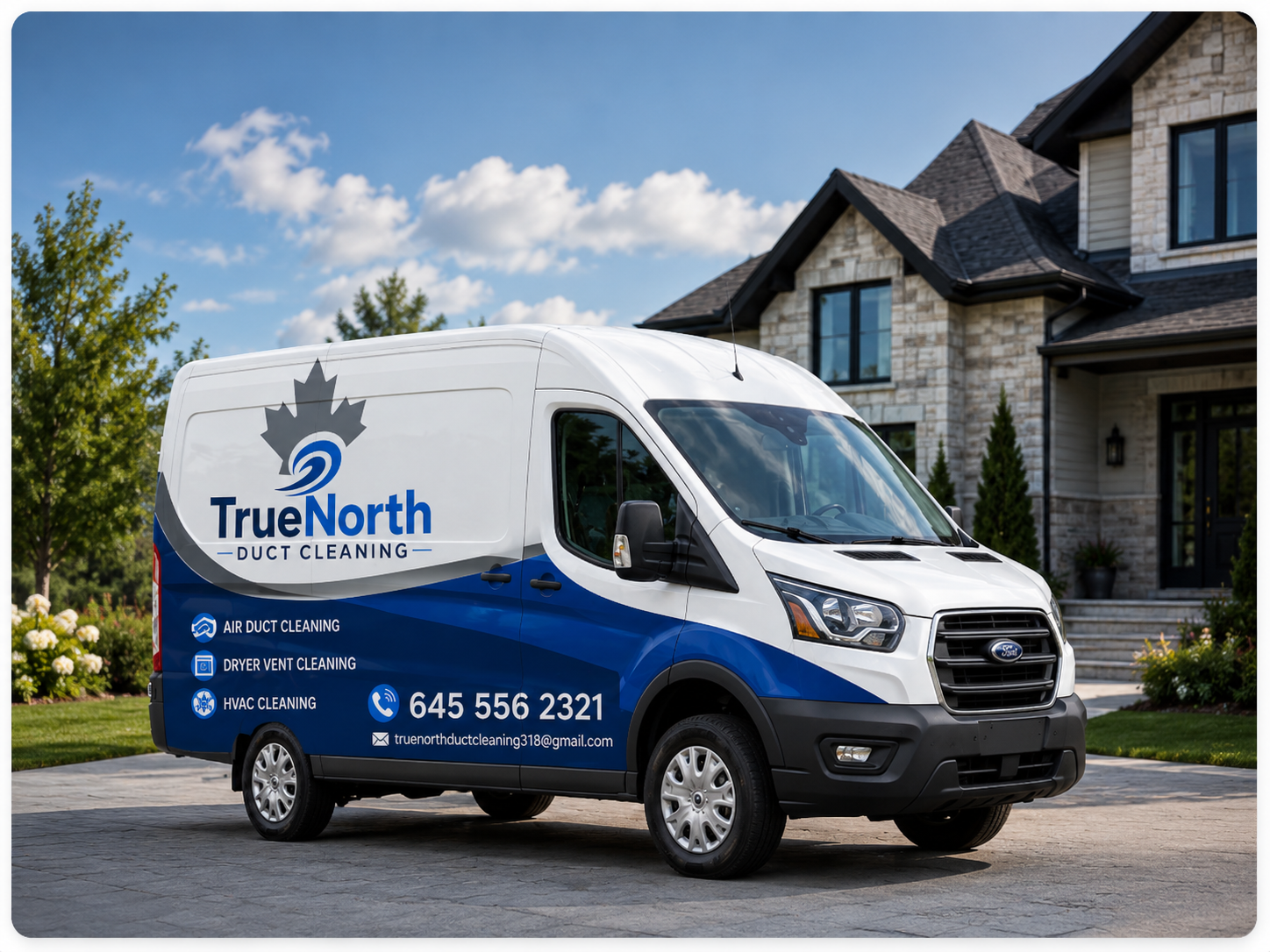 TrueNorth Duct Cleaning branded service van outside a home